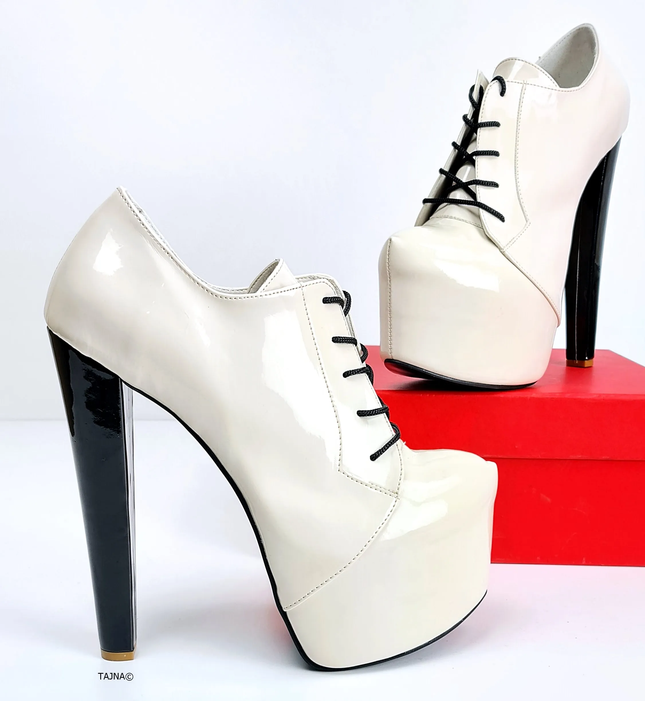 Nude Cream Gloss Oxford Thick Heels