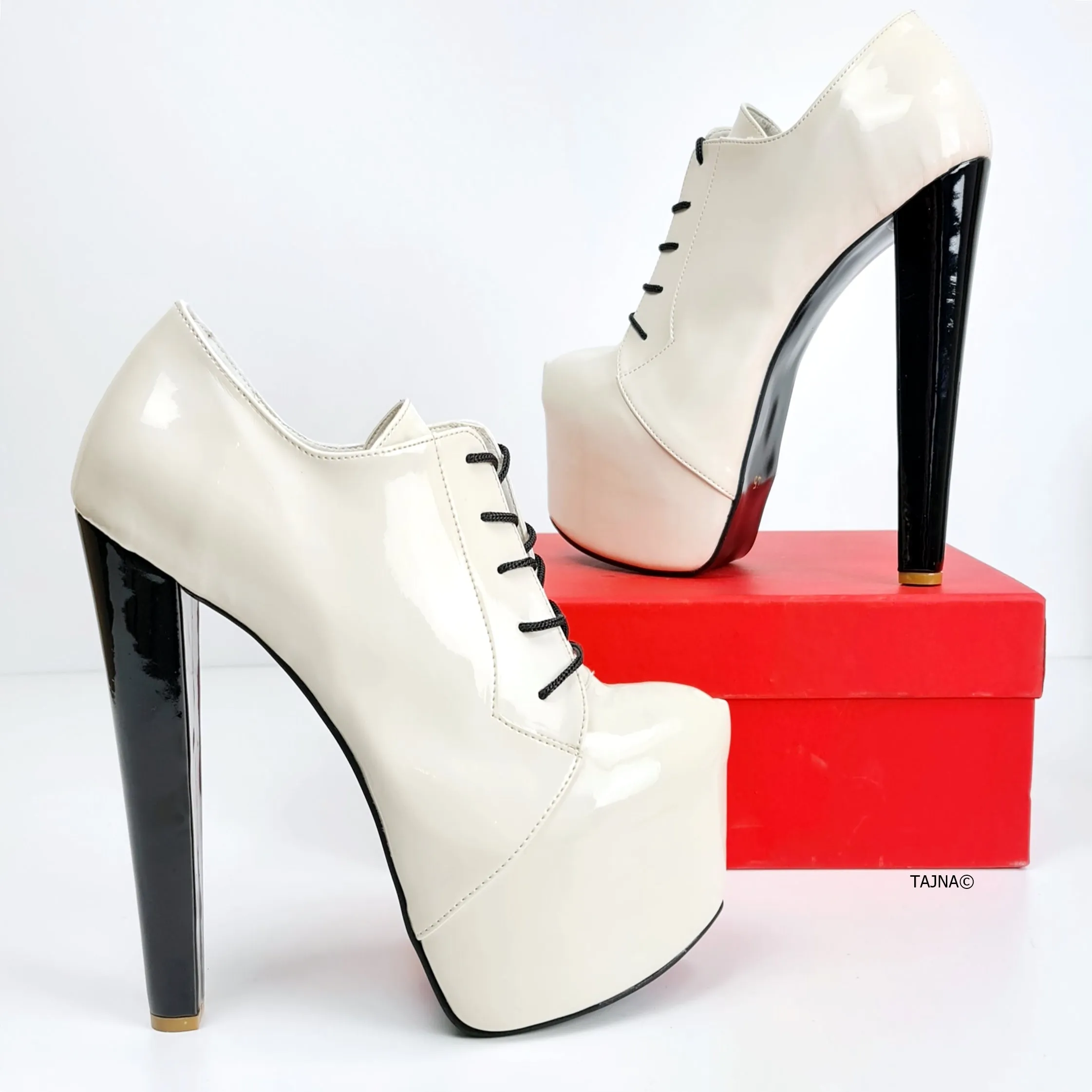 Nude Cream Gloss Oxford Thick Heels