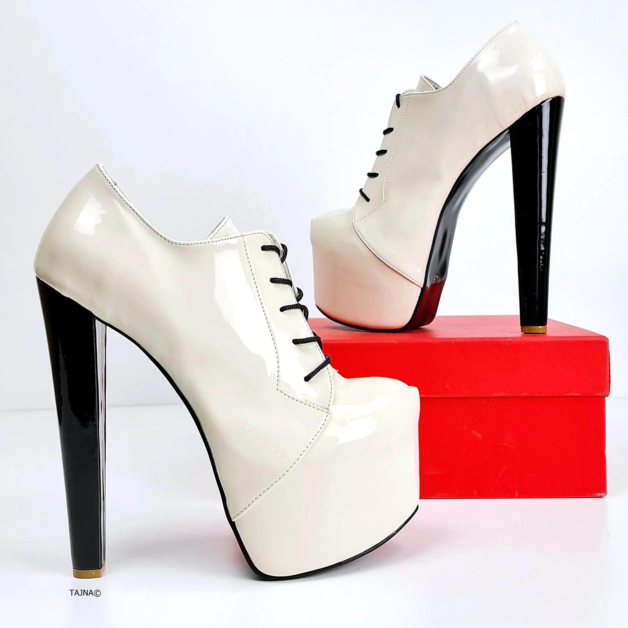 Nude Cream Gloss Oxford Thick Heels
