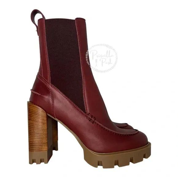 NWB Christian Louboutin Glory Leather Red Sole Chelsea Booties Chestnut Brown 38