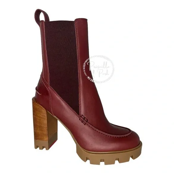 NWB Christian Louboutin Glory Leather Red Sole Chelsea Booties Chestnut Brown 38