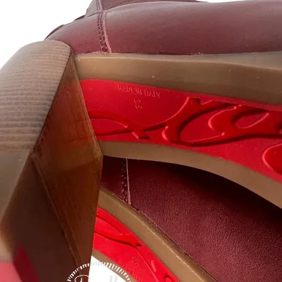 NWB Christian Louboutin Glory Leather Red Sole Chelsea Booties Chestnut Brown 38