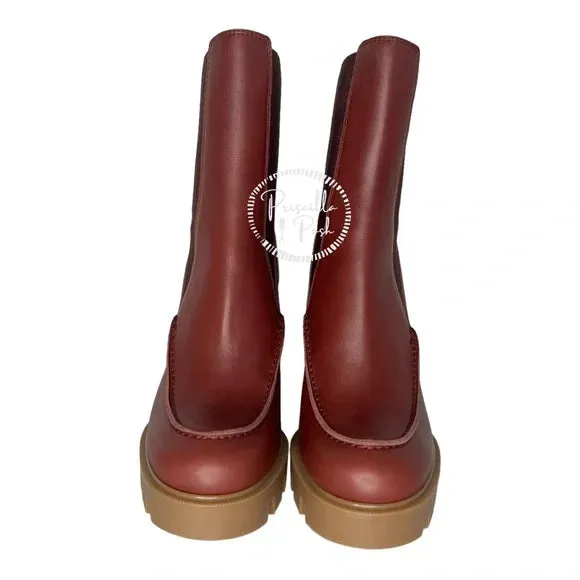 NWB Christian Louboutin Glory Leather Red Sole Chelsea Booties Chestnut Brown 38