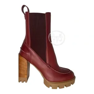 NWB Christian Louboutin Glory Leather Red Sole Chelsea Booties Chestnut Brown 38