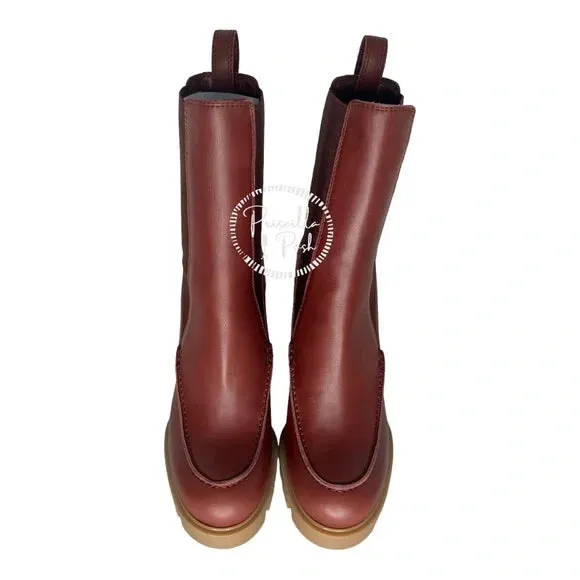NWB Christian Louboutin Glory Leather Red Sole Chelsea Booties Chestnut Brown 38