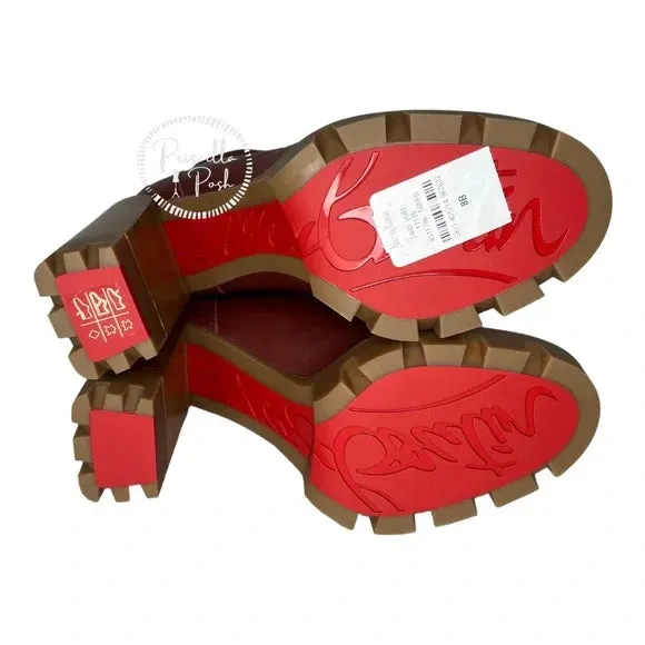 NWB Christian Louboutin Glory Leather Red Sole Chelsea Booties Chestnut Brown 38