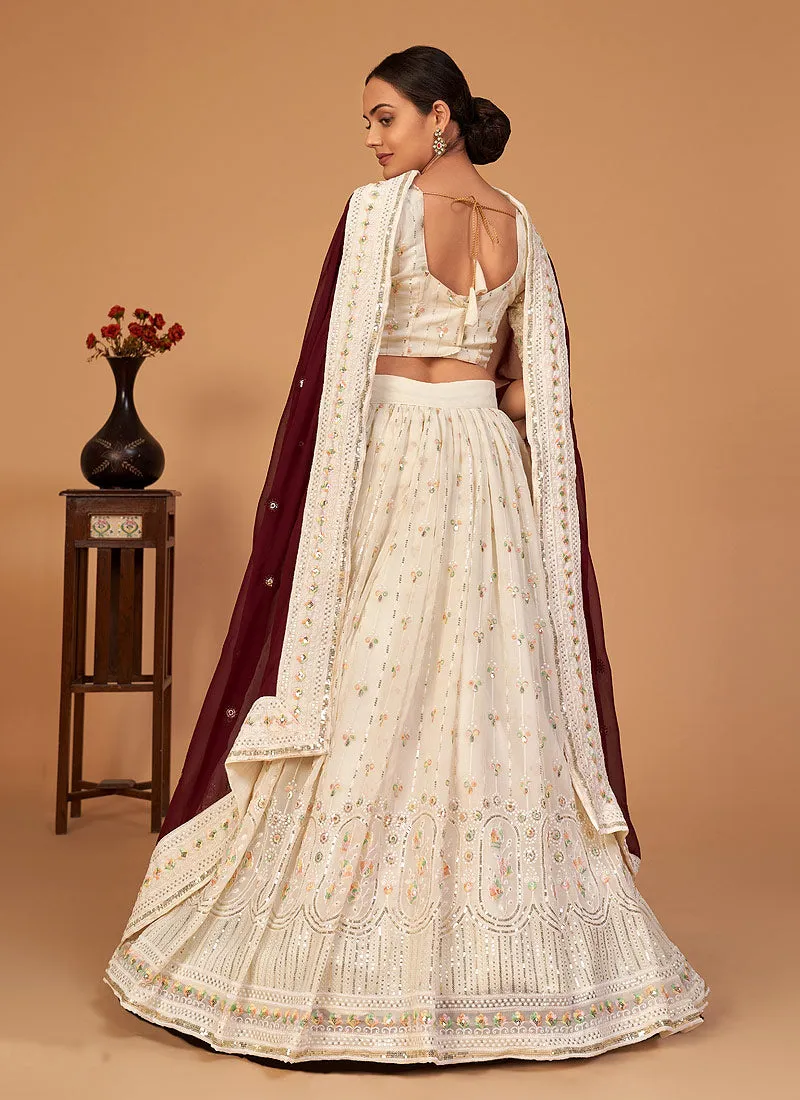 Off White Sequence Wedding Lehenga Choli