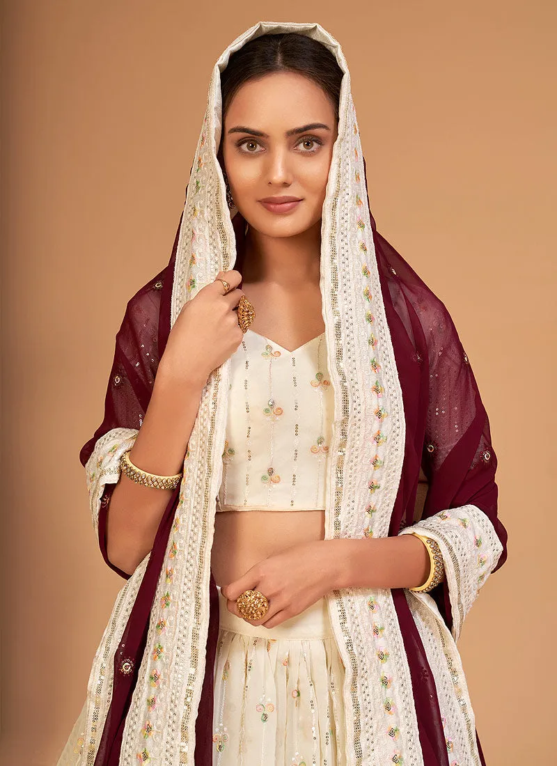 Off White Sequence Wedding Lehenga Choli