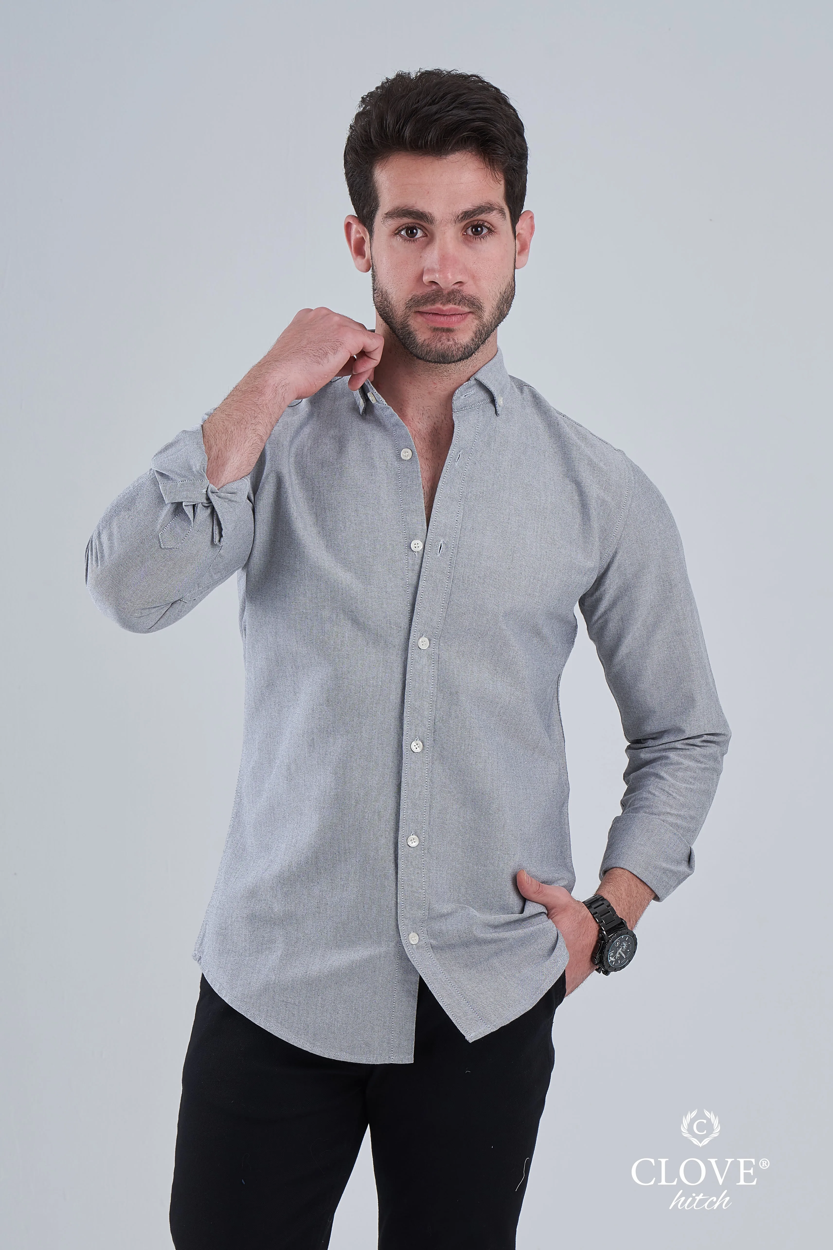 Oxford Cotton Shirt (No Pocket) - Grey