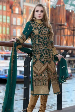 Pakistani designer zardozi embroidered dress in green color # P2309