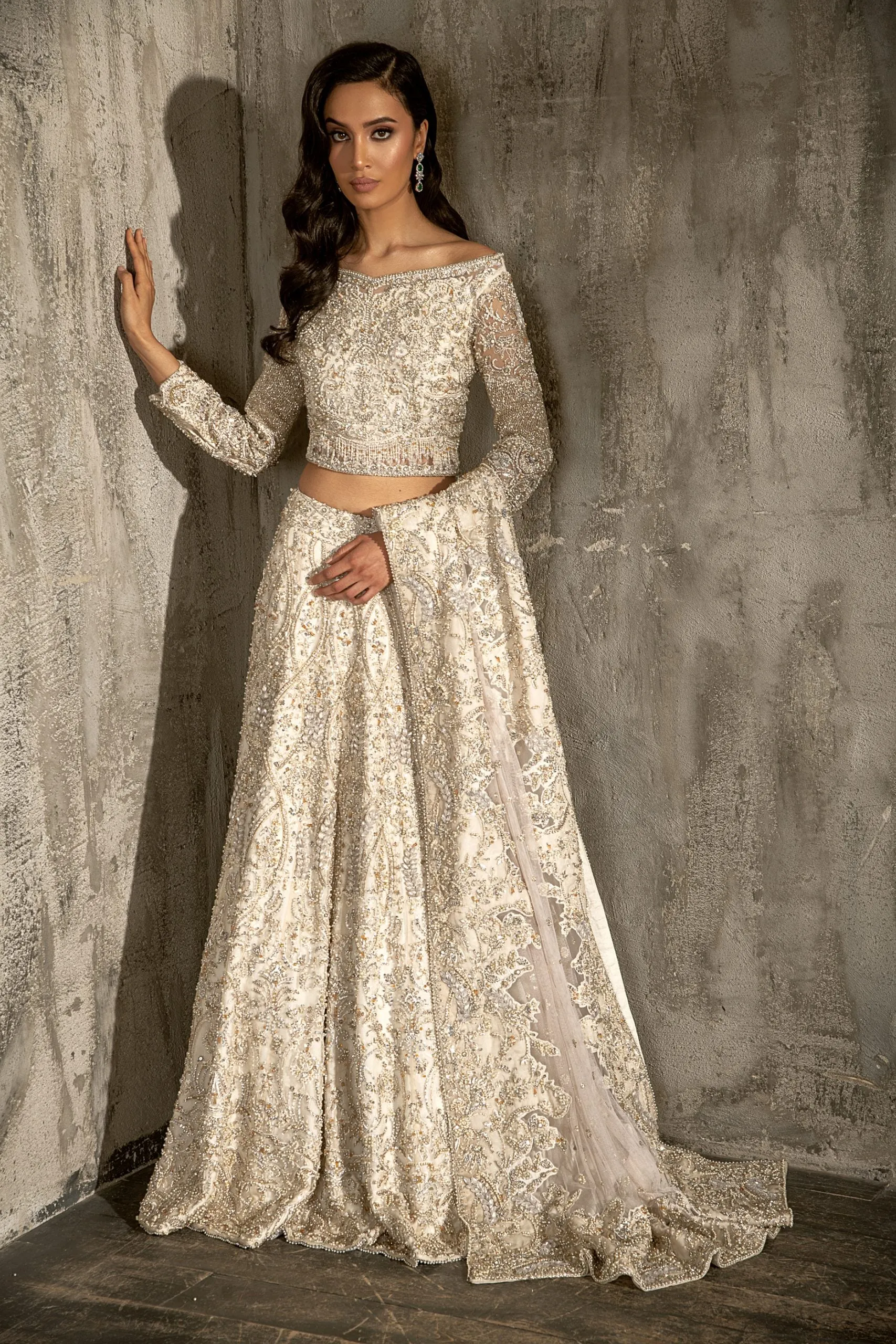 Pakistani Off White Lehenga Choli Bridal Dress #BS871