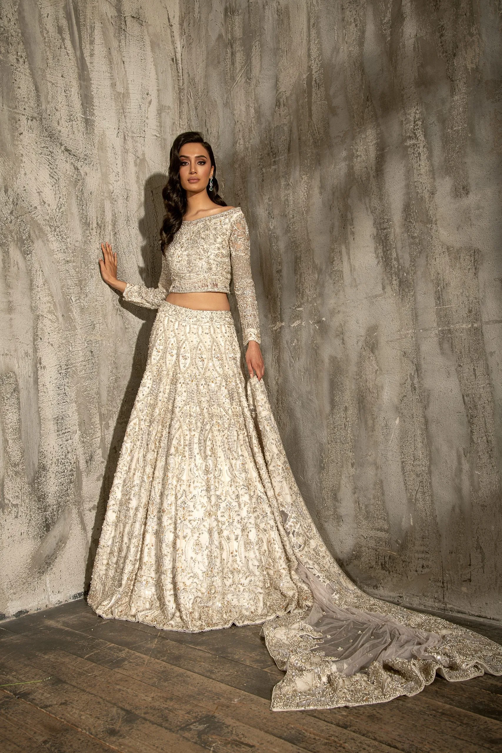 Pakistani Off White Lehenga Choli Bridal Dress #BS871