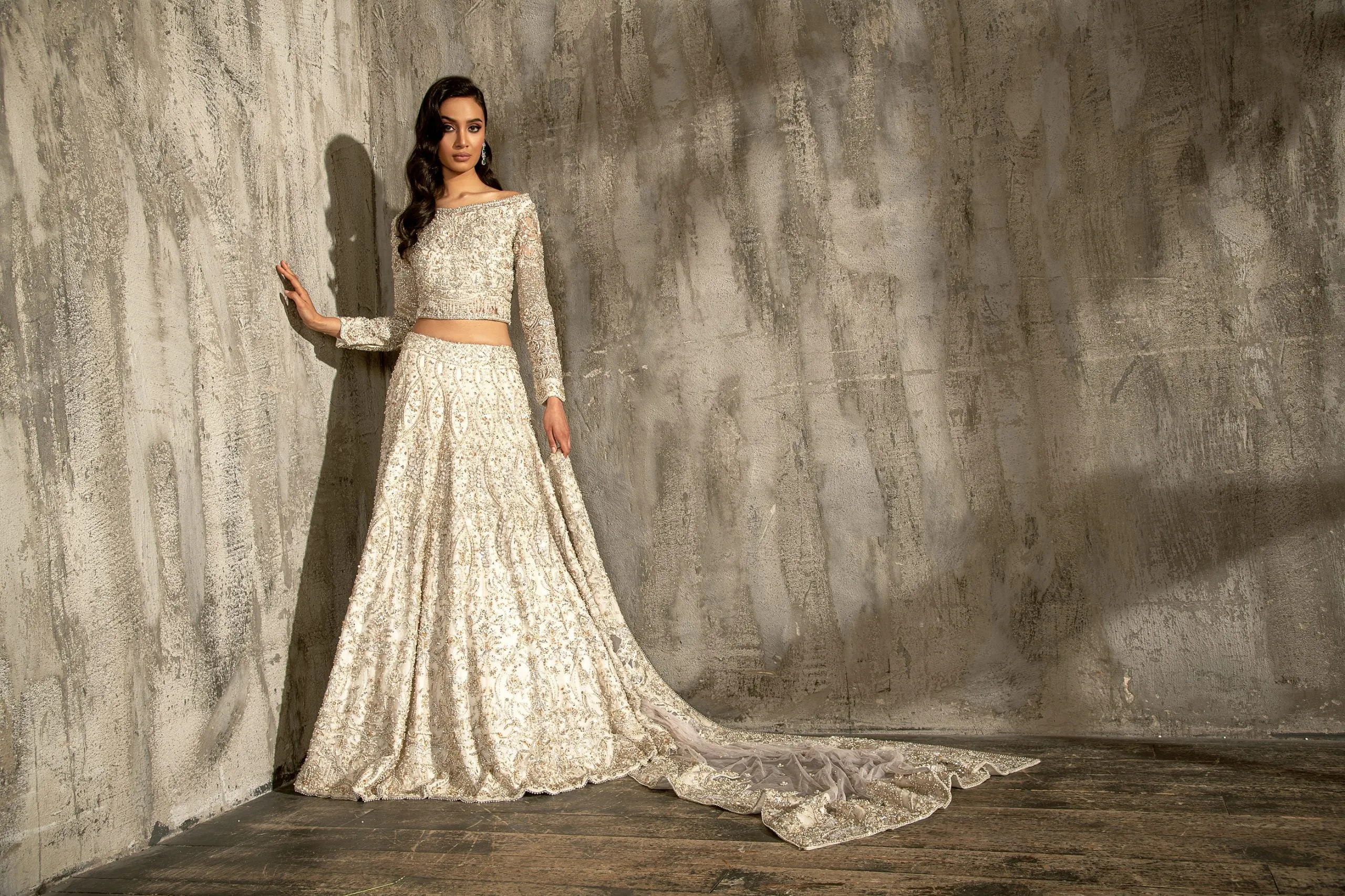 Pakistani Off White Lehenga Choli Bridal Dress #BS871