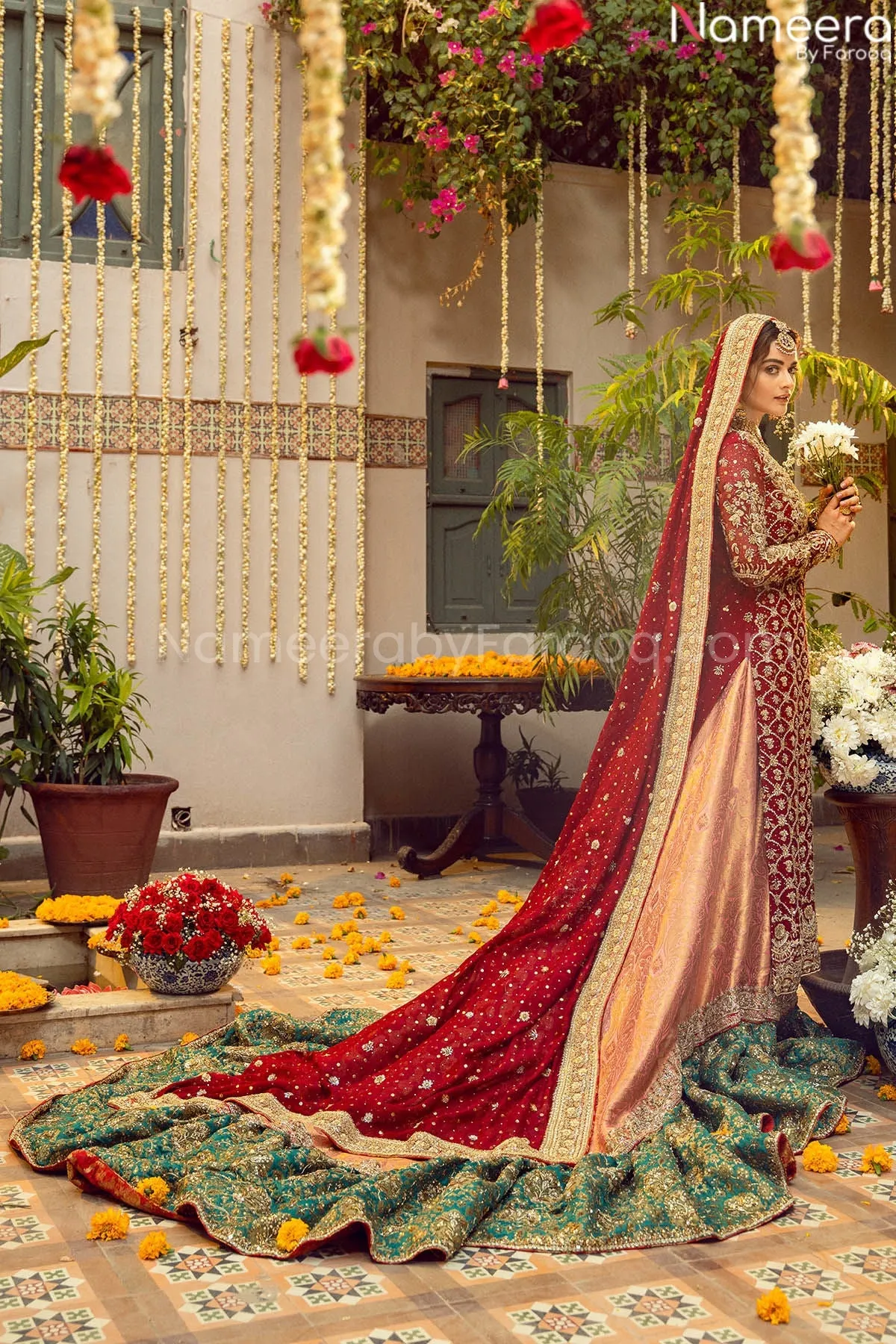 Pakistani Red Wedding Lehenga Dress for Bride #BN789