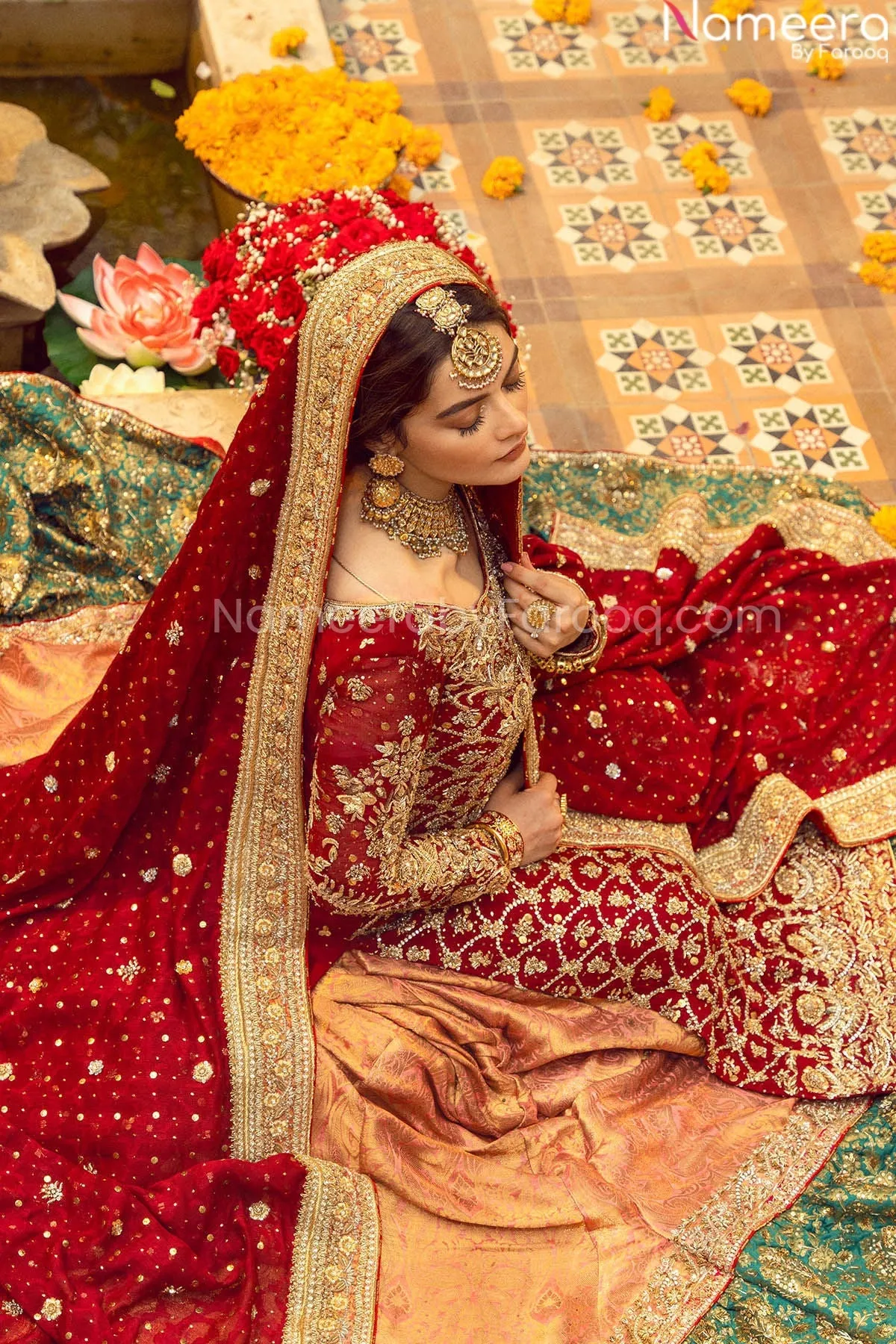 Pakistani Red Wedding Lehenga Dress for Bride #BN789