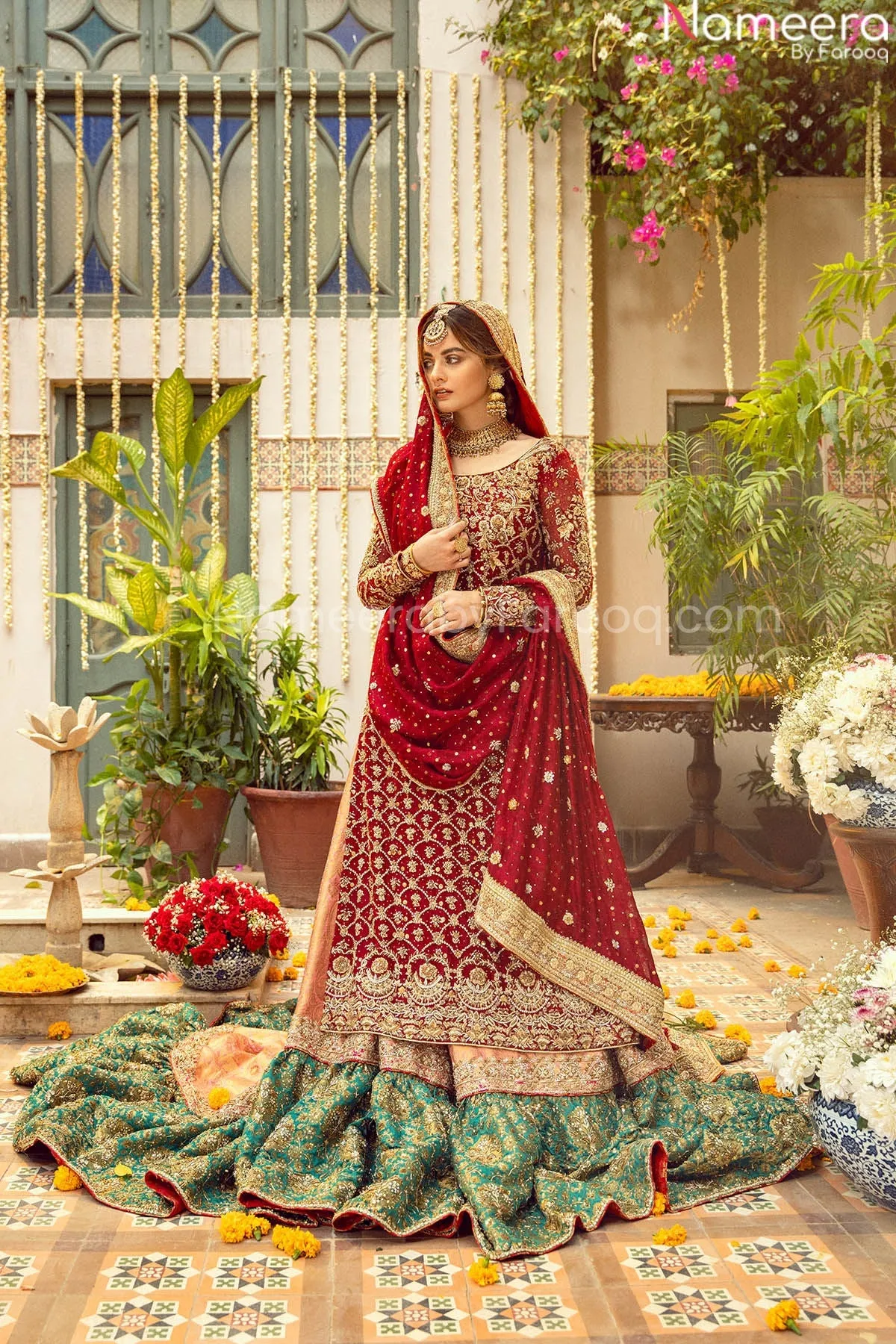 Pakistani Red Wedding Lehenga Dress for Bride #BN789
