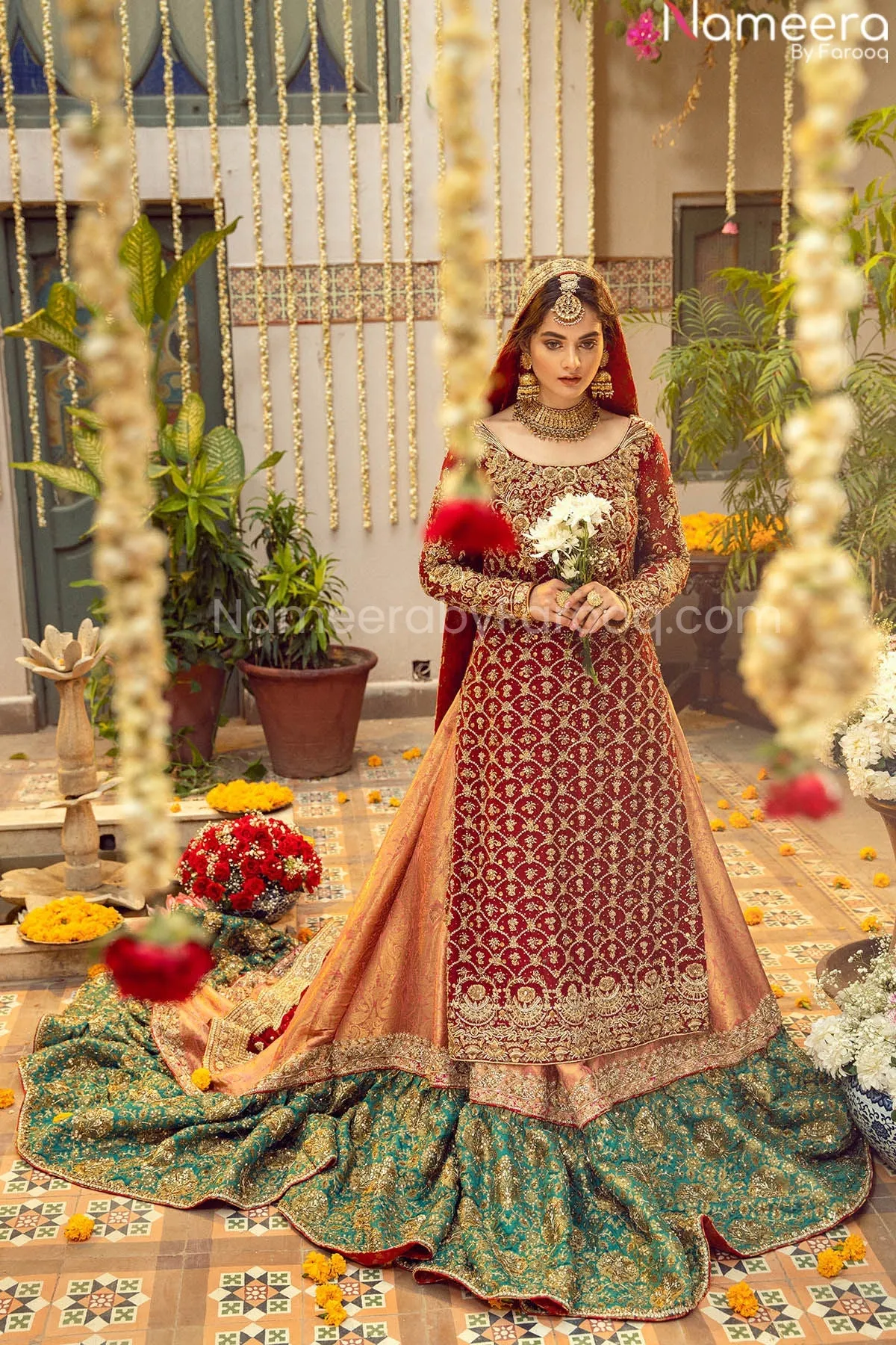 Pakistani Red Wedding Lehenga Dress for Bride #BN789
