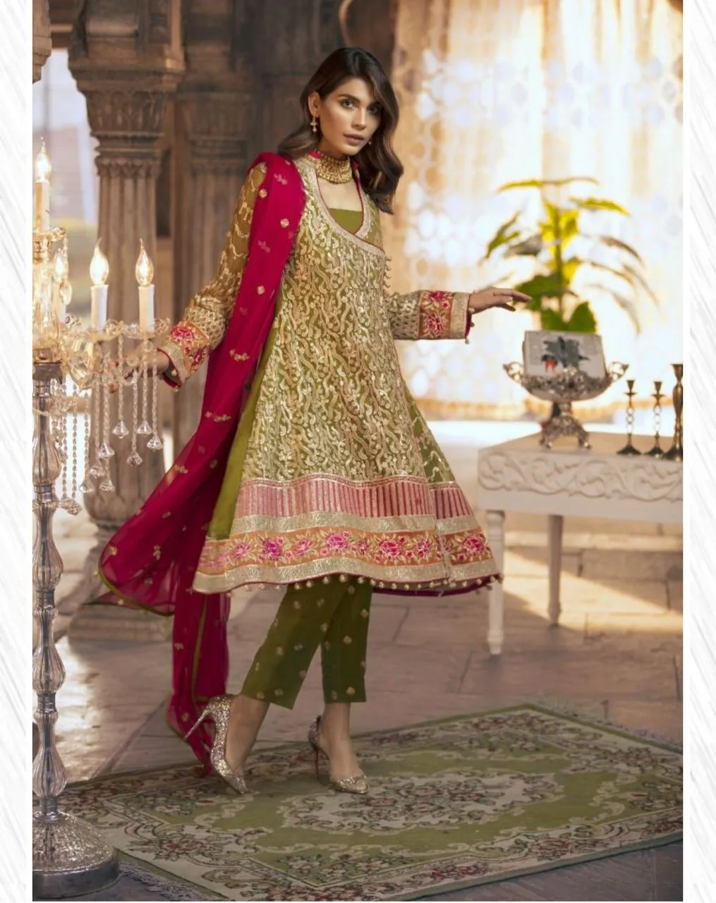 Pakistani Traditional Chiffon Anghrakha Style Festive Wear # C1948