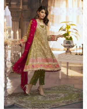 Pakistani Traditional Chiffon Anghrakha Style Festive Wear # C1948