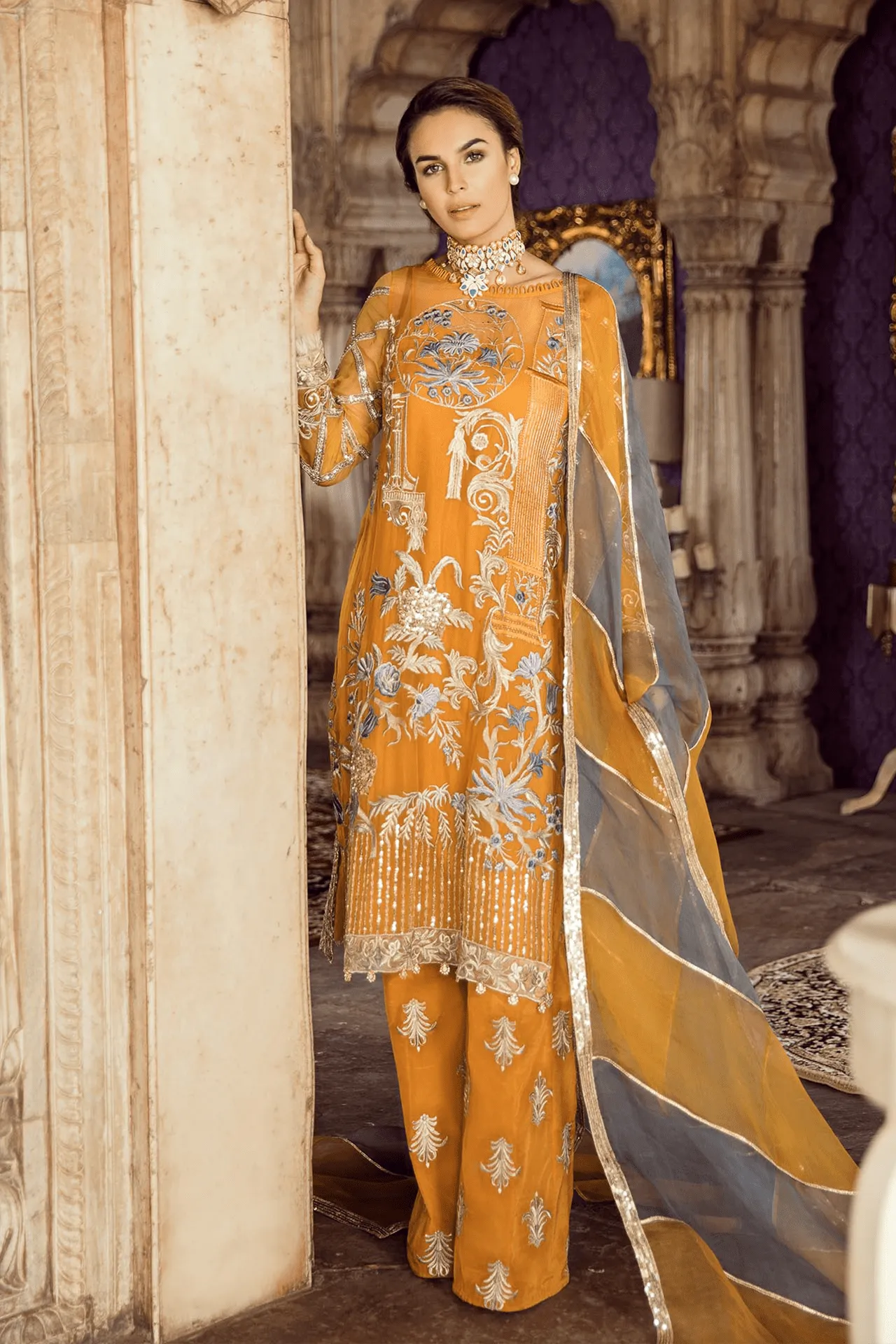 Party dress Pakistani in mustard color # P2207
