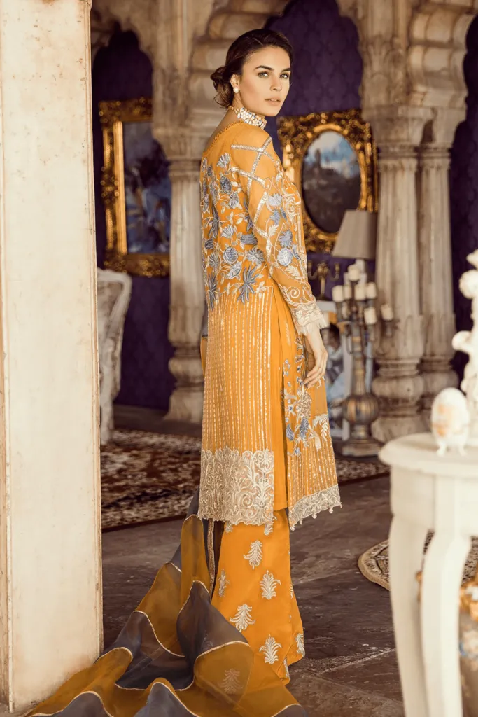 Party dress Pakistani in mustard color # P2207