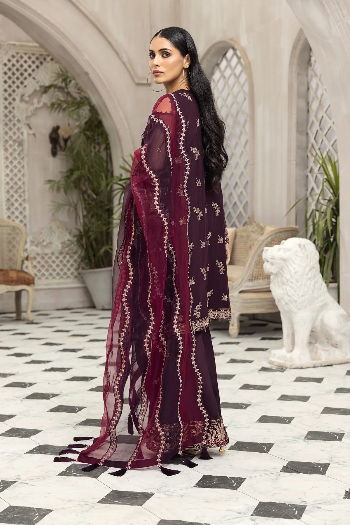 Party Wear Pakistani Chiffon Dress in Plum Shade #PF465