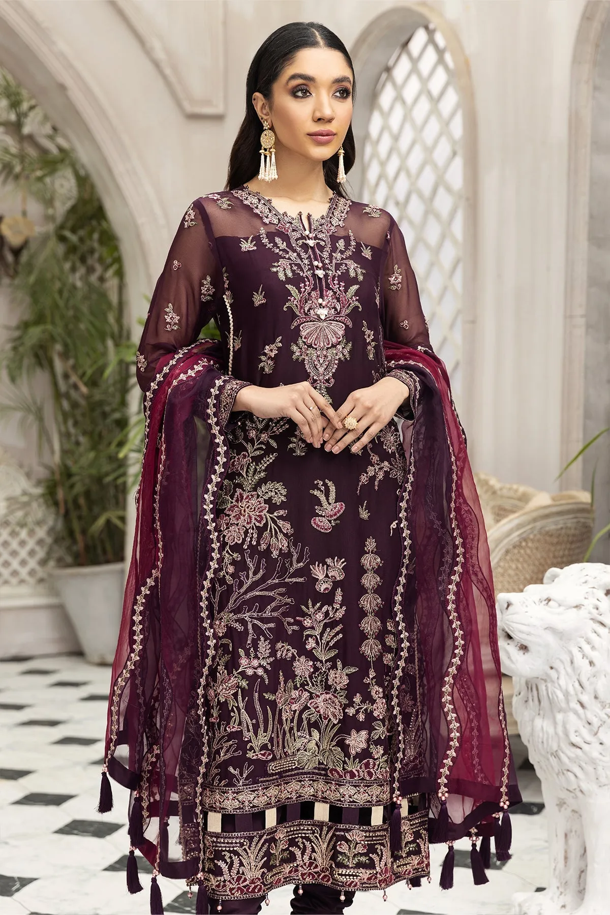 Party Wear Pakistani Chiffon Dress in Plum Shade #PF465