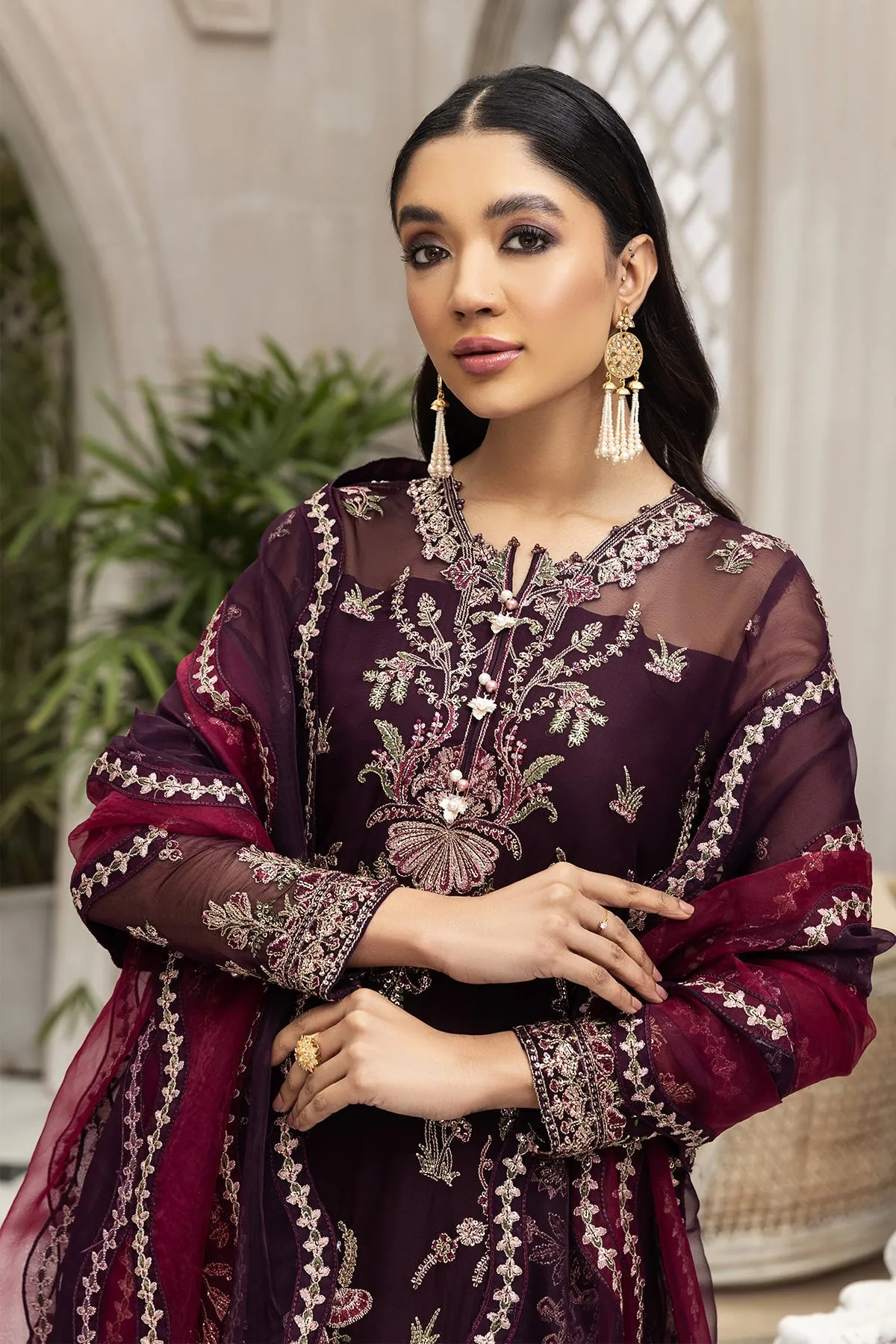 Party Wear Pakistani Chiffon Dress in Plum Shade #PF465