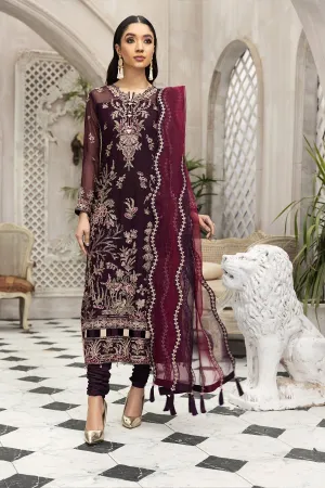 Party Wear Pakistani Chiffon Dress in Plum Shade #PF465