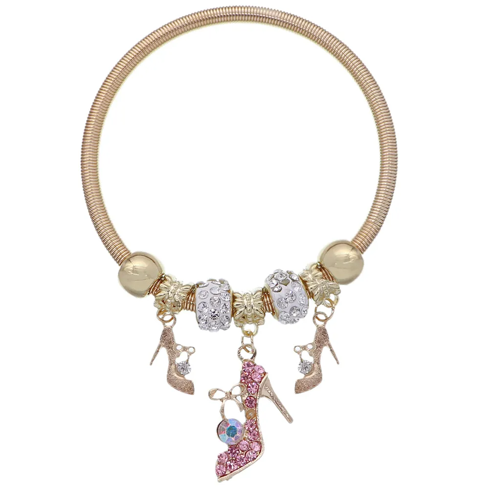 Pink Fireball High Heel Shoe Charm Stretch Bracelet