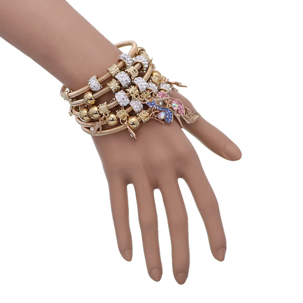 Pink Fireball High Heel Shoe Charm Stretch Bracelet