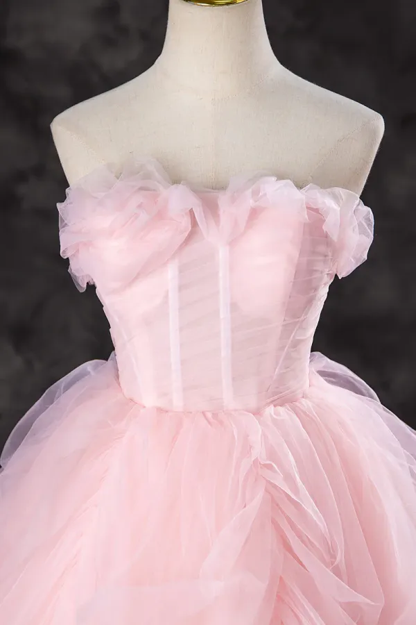 Pink Tulle Long Party Dress Evening Dress, Pink Sweet 16 Dress APP1003