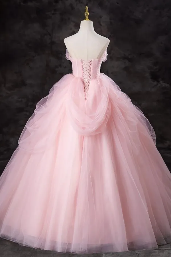 Pink Tulle Long Party Dress Evening Dress, Pink Sweet 16 Dress APP1003