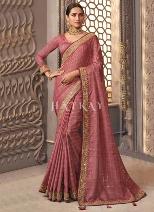 Pink Zari Embroidery Party Wear Organza Silk Saree