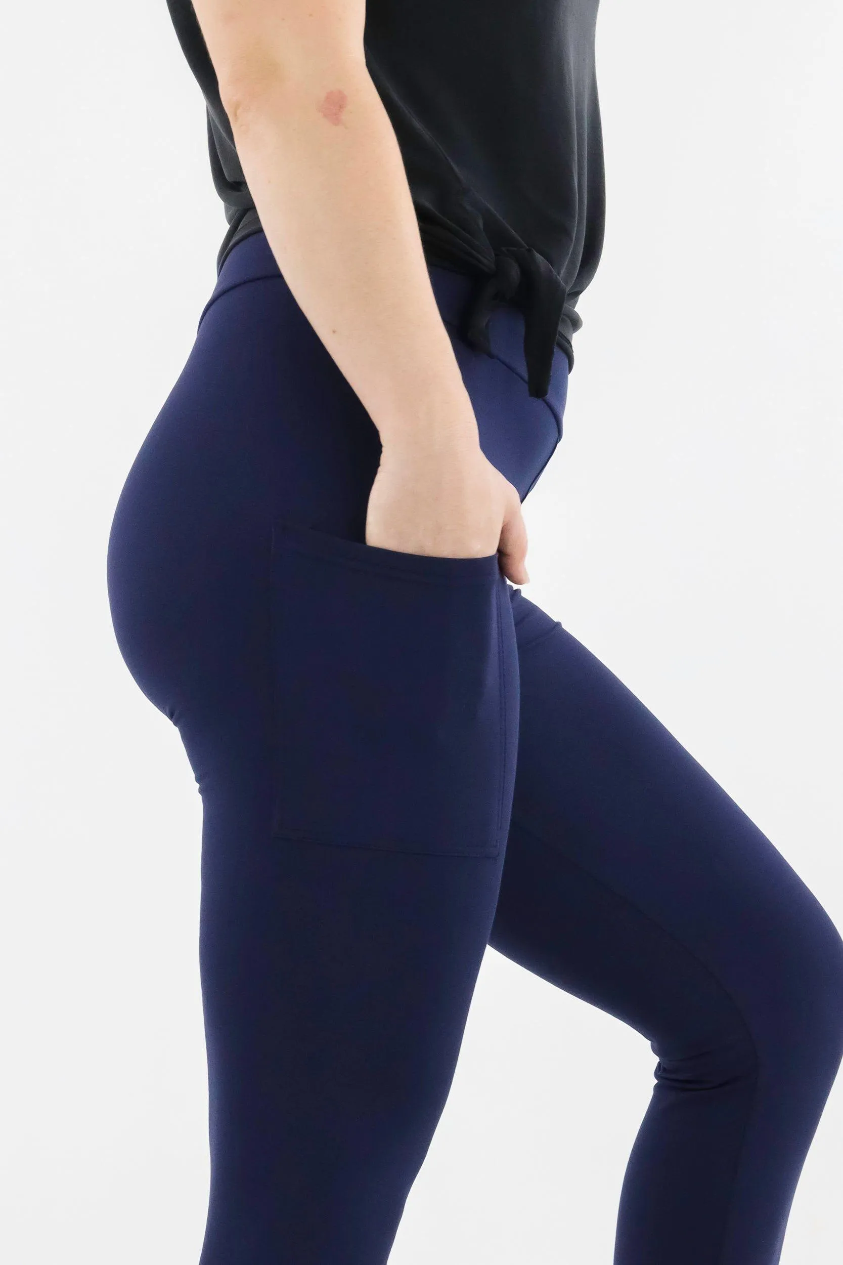 Plain Navy - Casual - Full Leggings - Pockets