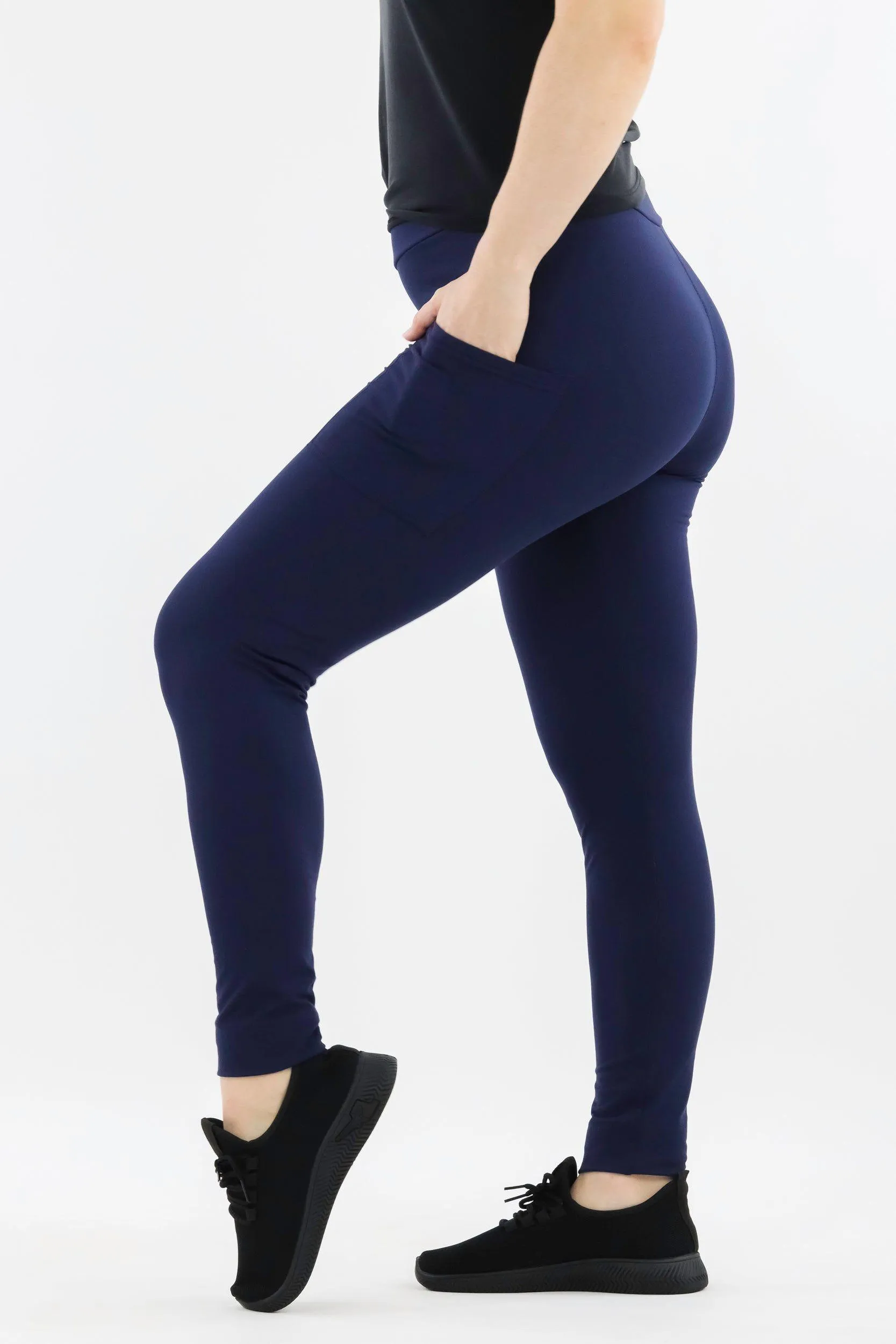 Plain Navy - Casual - Full Leggings - Pockets