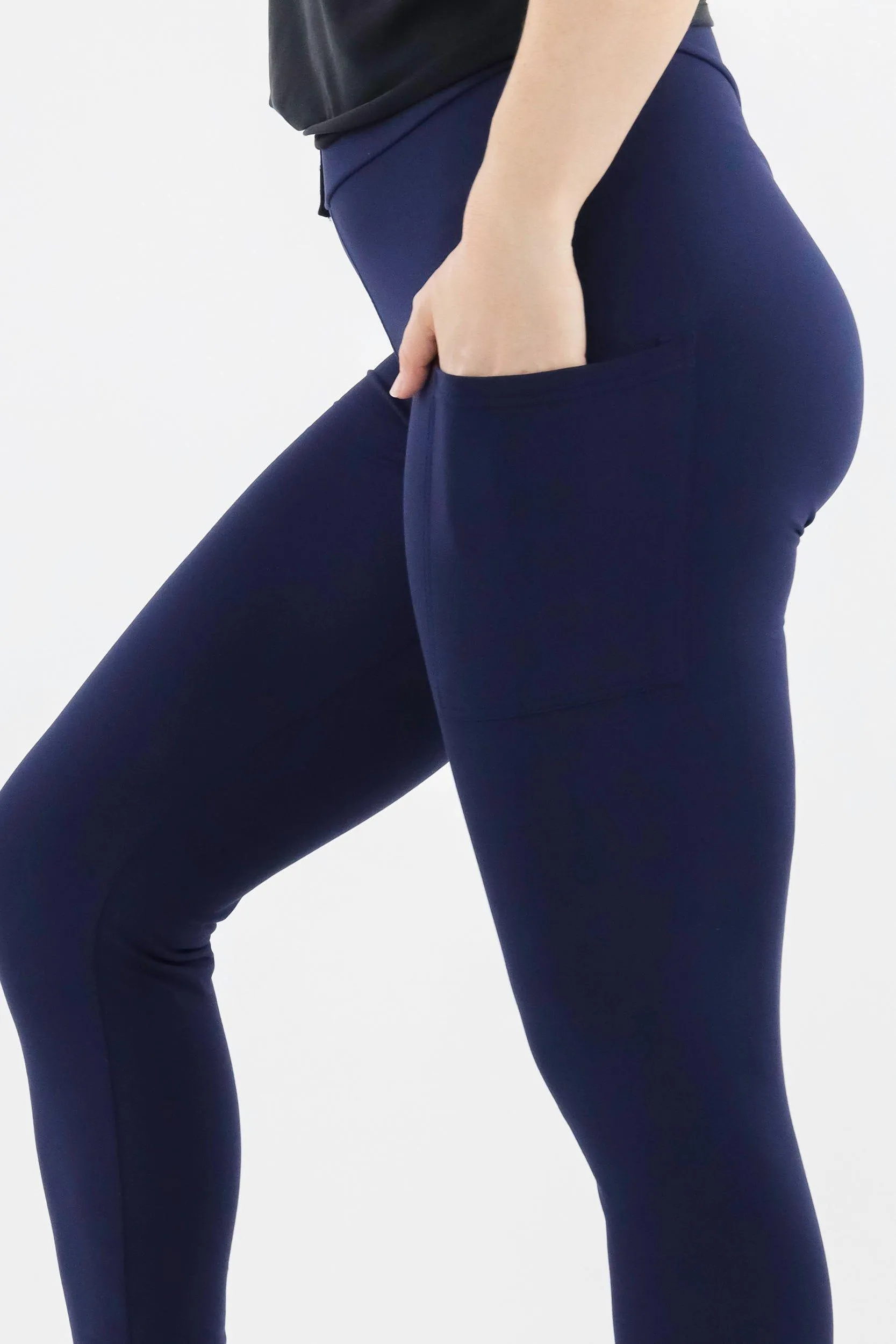 Plain Navy - Casual - Full Leggings - Pockets