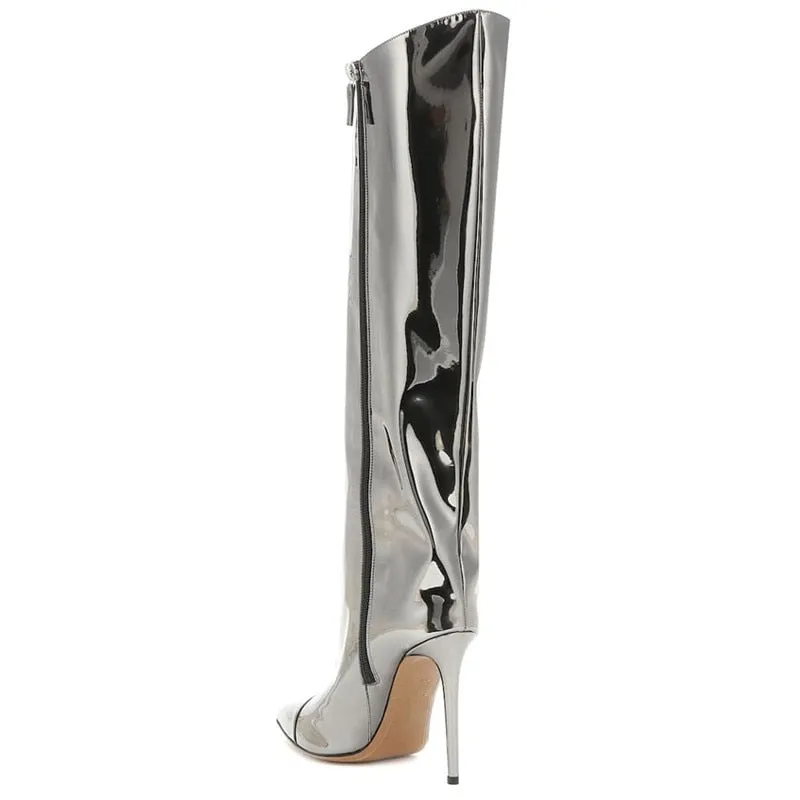 Pointed Toe Metallic High Heel Tall Boots