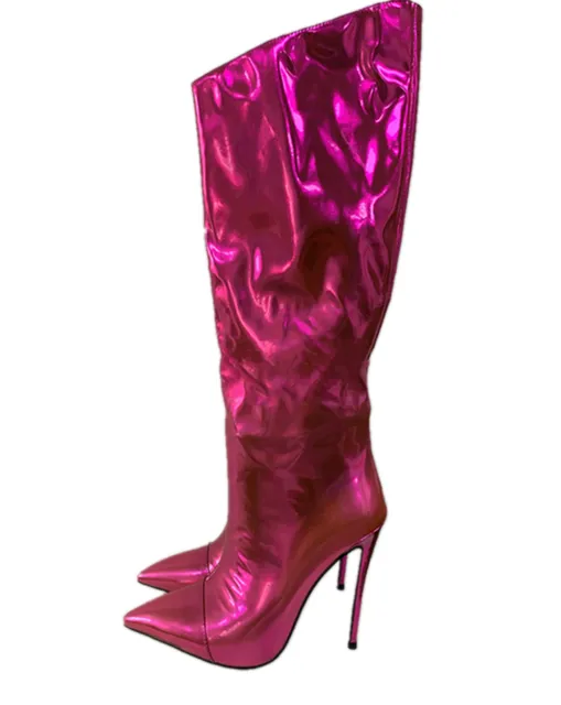 Pointed Toe Metallic High Heel Tall Boots