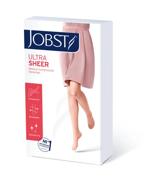 PR/1 JOBST ULTRASHEER WOMEN, THIGH HIGH W/SIL DOT BAND, 30-40MMHG, XL, NATURAL, CLOSED TOE