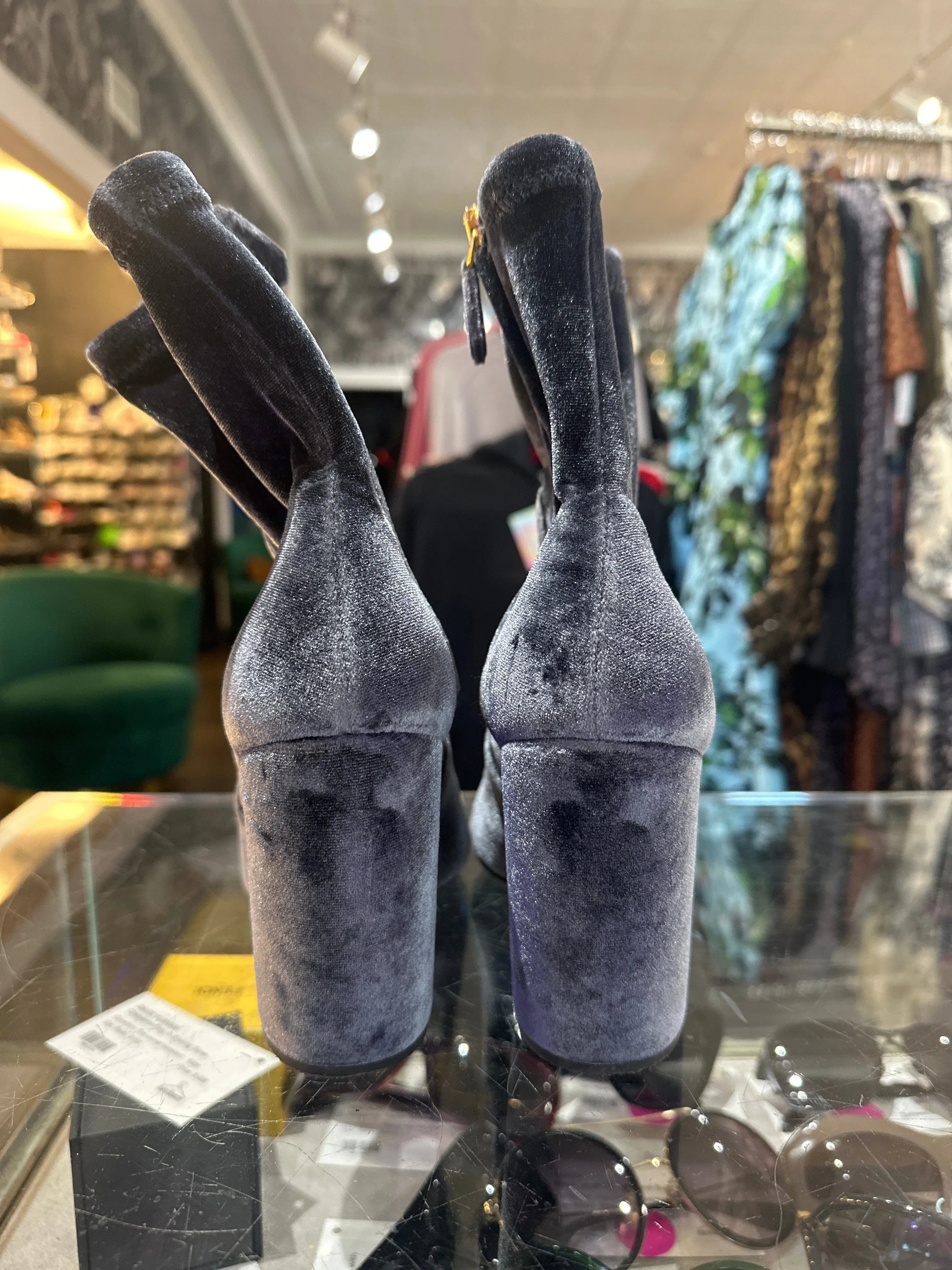 Prada Pointed Toe Velour Stretch Side Zip Booty