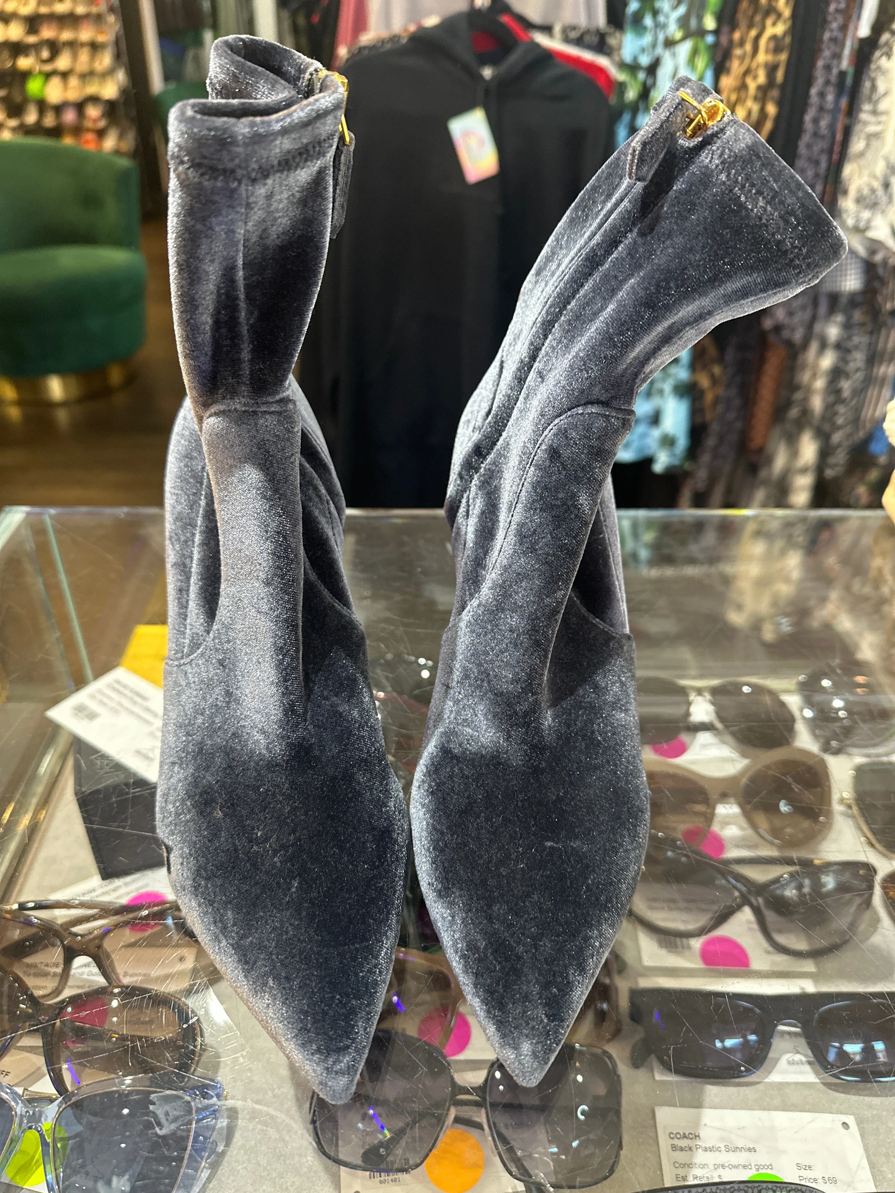 Prada Pointed Toe Velour Stretch Side Zip Booty