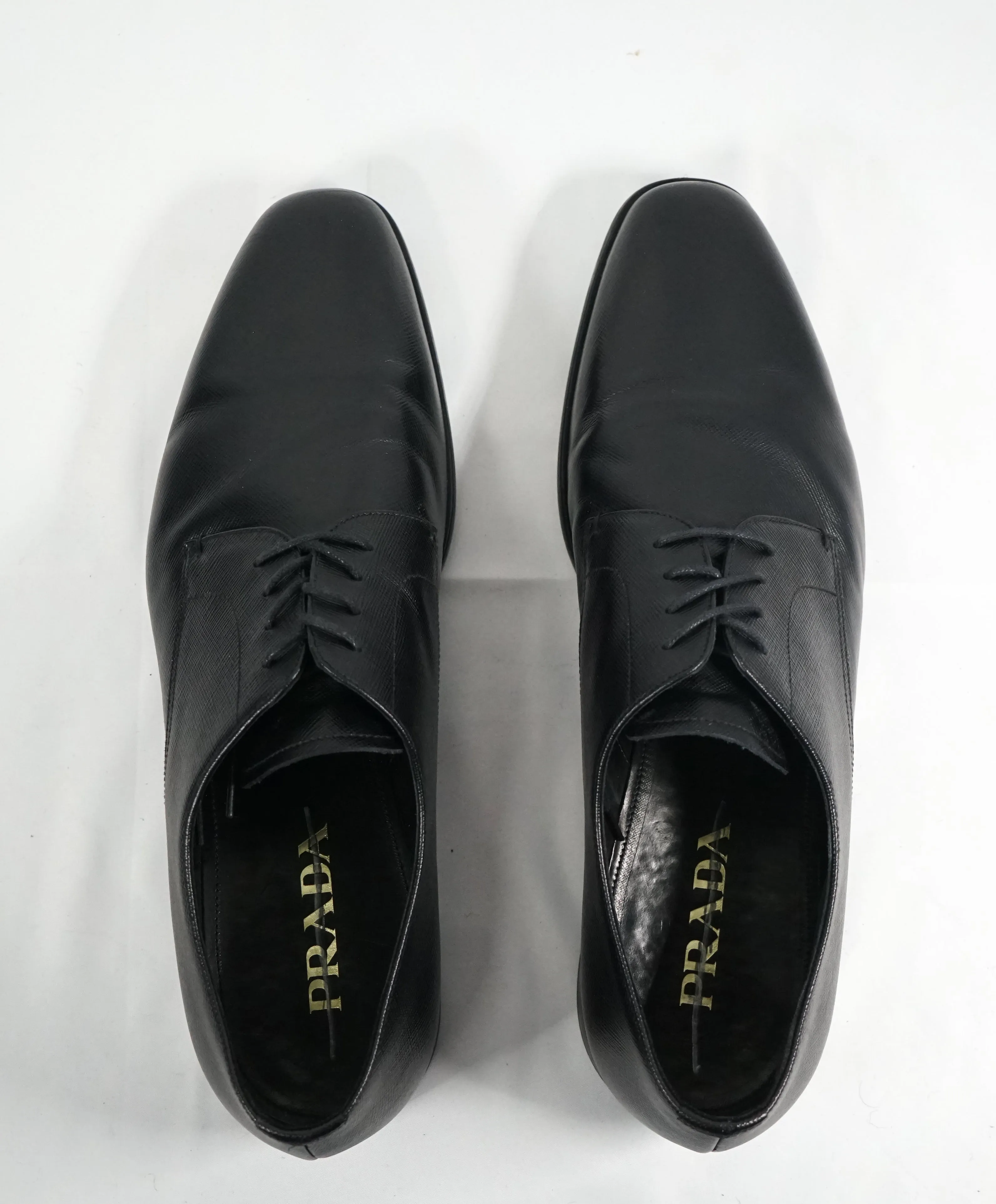 PRADA - Saffiano Leather Plain Vamp Spazzolato Oxfords With Logo Inset Heel - 12