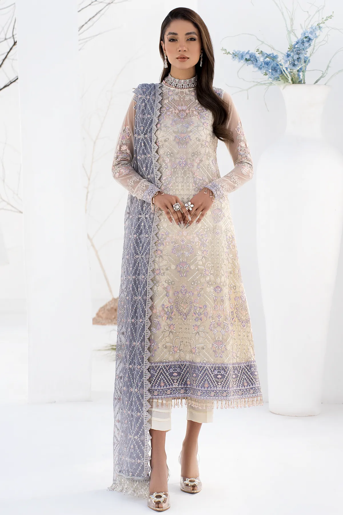 Premium Pakistani Pearl White Salwar Kameez Trouser