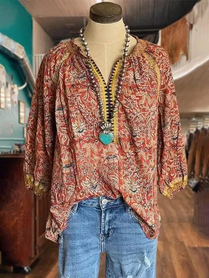 Prettybeautie Printed Puff-Sleeve Blouse