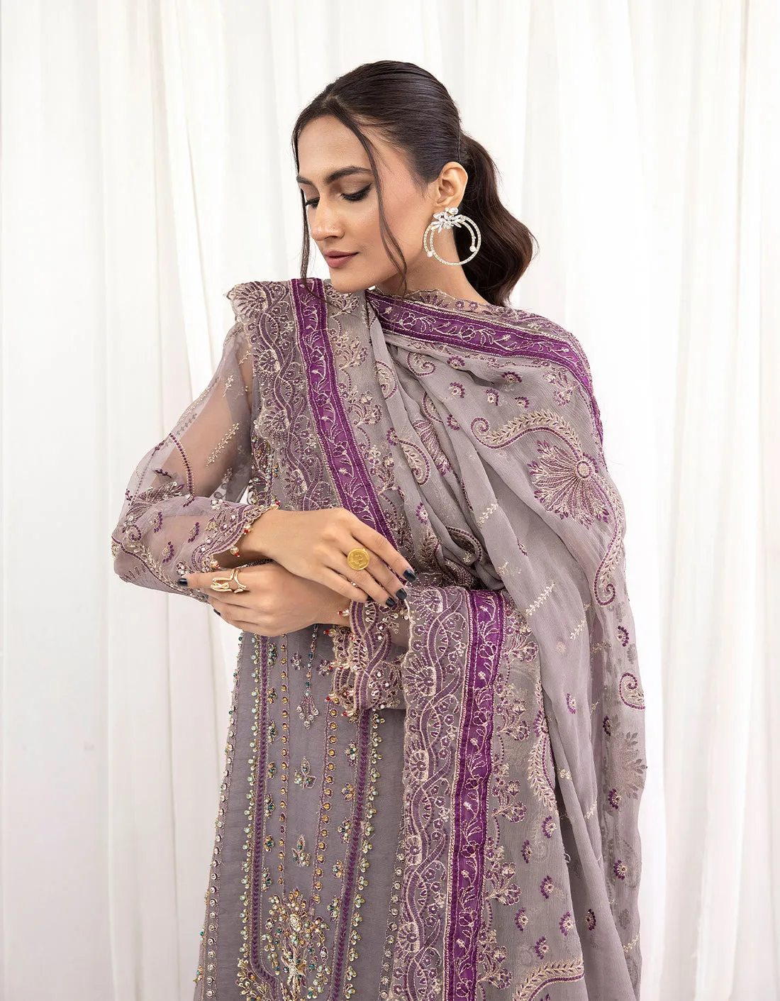 Purple Chiffon Embellished Pakistani Salwar Kameez