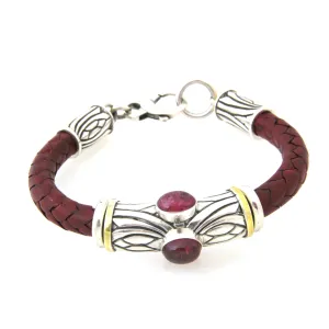 Purple Tourmaline, Vermeil and Sterling Silver with Braided Leather Bracelet