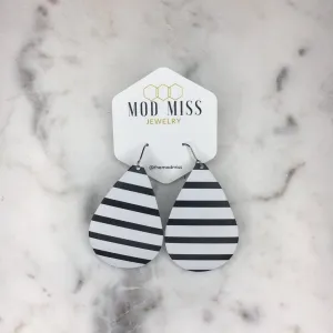 "Jailed" Black   White Striped Chunky Teardrop Earrings