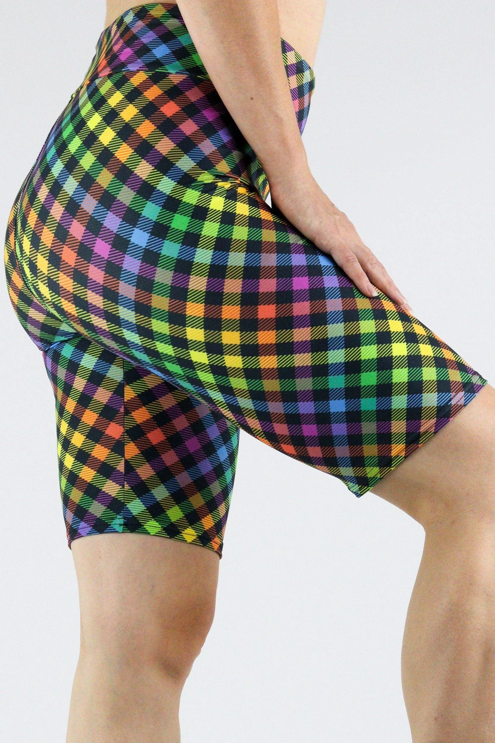 Rainbow Gingham - Casual Long Shorts