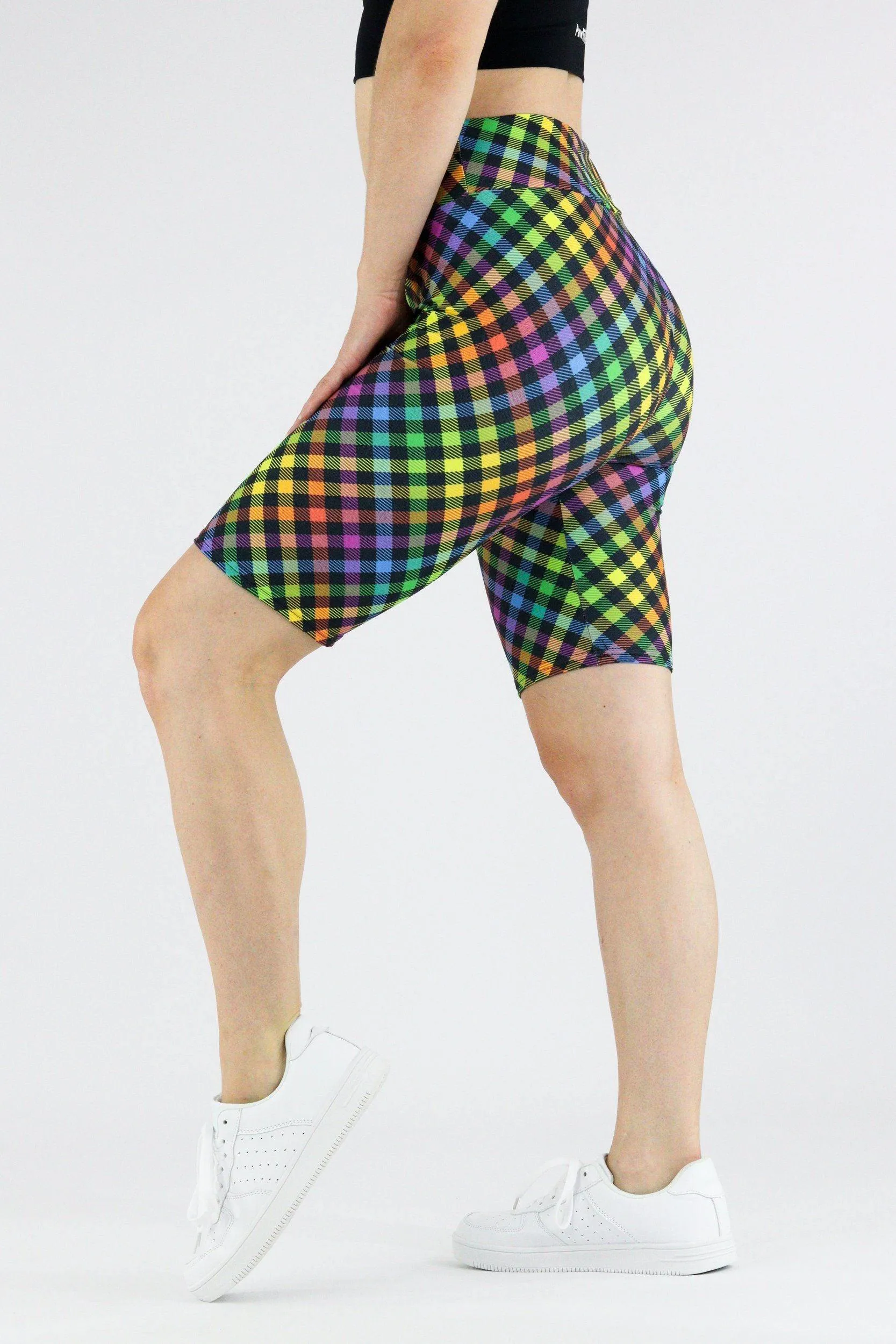 Rainbow Gingham - Casual Long Shorts